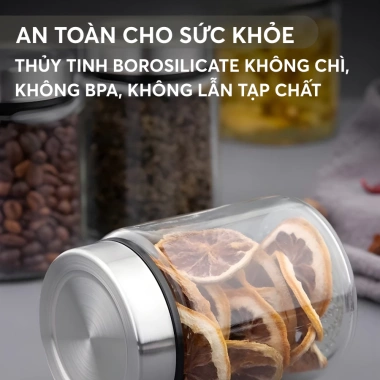 Hũ Thủy Tinh Borosilicate Nắp Inox 304 Đựng Thực Phẩm Kín Khí Không ẩm mốc 55.000đ