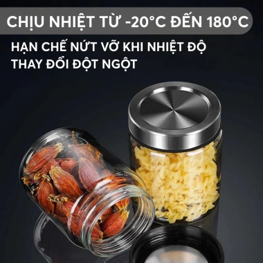 Hũ Thủy Tinh Borosilicate Nắp Inox 304 Đựng Thực Phẩm Kín Khí Không ẩm mốc 55.000đ