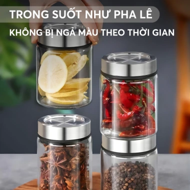 Hũ Thủy Tinh Borosilicate Nắp Inox 304 Đựng Thực Phẩm Kín Khí Không ẩm mốc 55.000đ