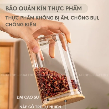 Hũ Thủy Tinh Borosilicate PHALEDO PL-372 Nắp Vuông Gỗ Tre Không Chì, Chịu Nhiệt Giá 26.500₫