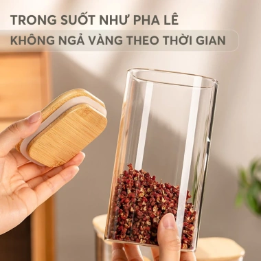 Hũ Thủy Tinh Borosilicate PHALEDO PL-372 Nắp Vuông Gỗ Tre Không Chì, Chịu Nhiệt Giá 26.500₫