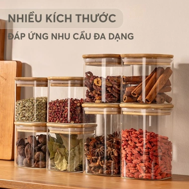 Hũ Thủy Tinh Borosilicate PHALEDO PL-372 Nắp Vuông Gỗ Tre Không Chì, Chịu Nhiệt Giá 26.500₫