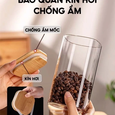 Hũ Thuỷ Tinh Đựng Gia Vị TOSUDO Nắp Gỗ Tre Kín Khí Borosilicate An Toàn 26k 2