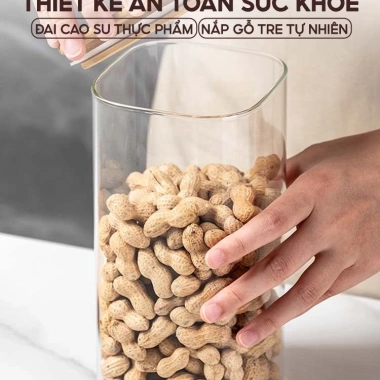 Hũ Thuỷ Tinh Đựng Gia Vị TOSUDO Nắp Gỗ Tre Kín Khí Borosilicate An Toàn 26k 5