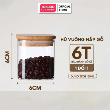 Hũ Thuỷ Tinh Đựng Gia Vị TOSUDO Nắp Gỗ Tre Kín Khí Borosilicate An Toàn 26k 9