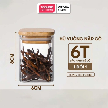 Hũ Thuỷ Tinh Đựng Gia Vị TOSUDO Nắp Gỗ Tre Kín Khí Borosilicate An Toàn 26k 10