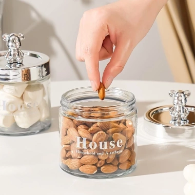 Hũ thủy tinh nắp gấu bạc - Đựng hạt, đồ ăn vặt, bảo quản thực phẩm, giá 19.000