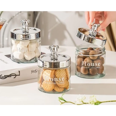 Hũ thủy tinh nắp gấu bạc - Đựng hạt, đồ ăn vặt, bảo quản thực phẩm, giá 19.000