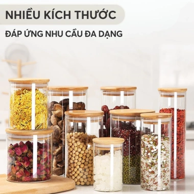 Hũ thuỷ tinh nắp gỗ tre chịu nhiệt, đậy kín thực phẩm, dung tích lớn PHALEDO 5