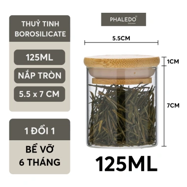 Hũ thuỷ tinh nắp gỗ tre chịu nhiệt, đậy kín thực phẩm, dung tích lớn PHALEDO 8