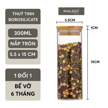 Hũ thuỷ tinh nắp gỗ tre chịu nhiệt, đậy kín thực phẩm, dung tích lớn PHALEDO 10