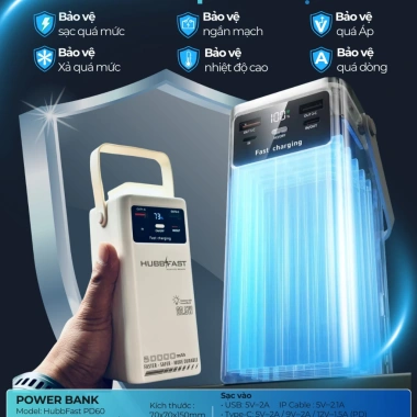HubBfast PD60 50.000mAh chính hãng sạc nhanh công suất cao dây sạc tiện 899.000₫ 5