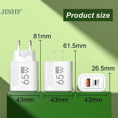 JINHF Sạc USB-C 65W GaN PD Huawei QC3.0 Du Lịch Power Adapter Tốc Độ Cao 42.100₫ 8