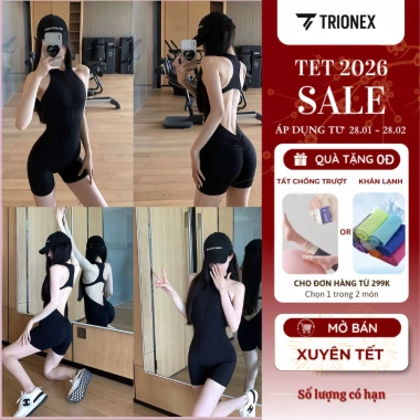 Jumpsuit Nữ Tập Gym TRIONEX - Đồ Gym Nữ Sẵn Mút Ngực, Áo Liền Quần Co Giãn, Giá Tốt 285k 9