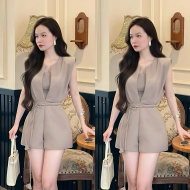 Jumsuit nữ cao cấp áo ống, dây nơ eo, set đồ Tết thời trang Doans - 435k