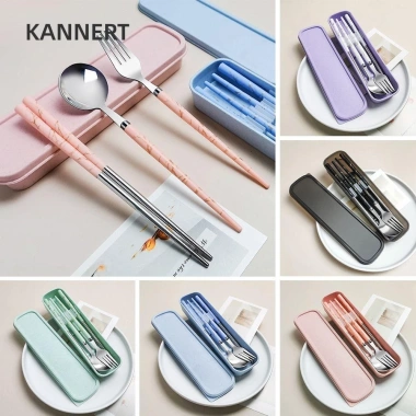 Kannert Bộ 3 Cái Dao Kéo Hộp Ăn Trưa Di Động - Cắm Trại, Nhà Bếp, Thìa Nĩa Đũa