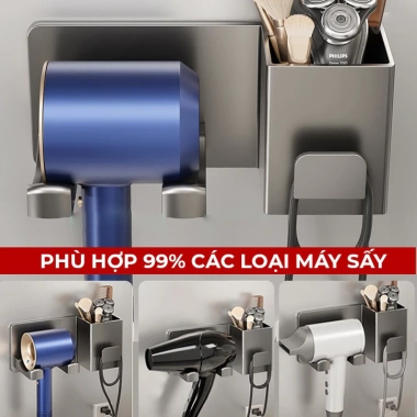 Kệ để máy sấy tóc DANLE dán tường nhôm hàng không, tặng keo dán, chỉ 90.000₫