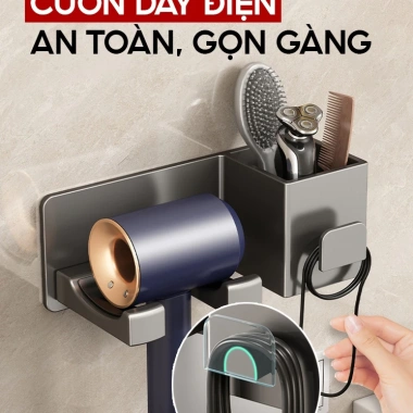 Kệ để máy sấy tóc DANLE dán tường nhôm hàng không, tặng keo dán, chỉ 90.000₫