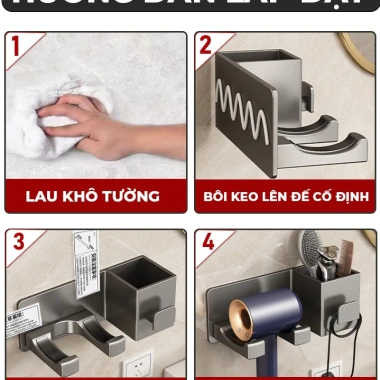 Kệ để máy sấy tóc DANLE dán tường nhôm hàng không, tặng keo dán, chỉ 90.000₫