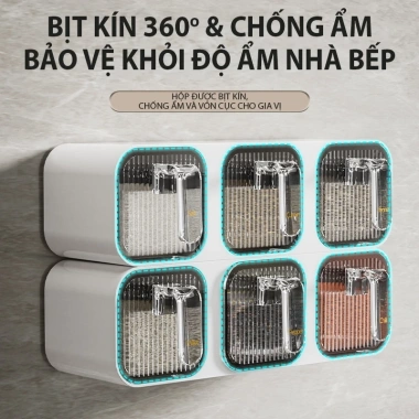 Kệ Đồ Gia Vị Dính Tường 3 Ngăn + Thìa, Hộp Chống ẩm Mốc Cao Cấp - Giá 98k