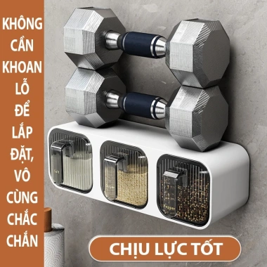 Kệ Đồ Gia Vị Dính Tường 3 Ngăn + Thìa, Hộp Chống ẩm Mốc Cao Cấp - Giá 98k