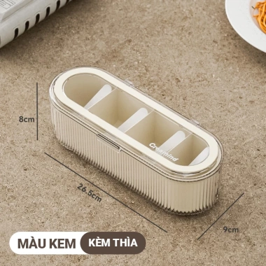 Kệ Đồ Gia Vị Dính Tường 3 Ngăn + Thìa, Hộp Chống ẩm Mốc Cao Cấp - Giá 98k