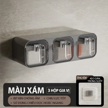 Kệ Đồ Gia Vị Dính Tường 3 Ngăn + Thìa, Hộp Chống ẩm Mốc Cao Cấp - Giá 98k
