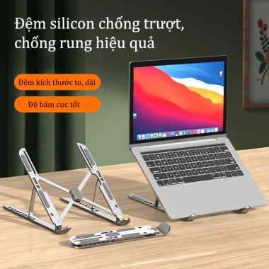 Kệ Đỡ Laptop Nhôm Tản Nhiệt Có Quạt Làm Mát Siêu Êm, Gập Gọn, Điều Chỉnh 7 Cấp, Chống Trượt - Giá Ưu Đãi 210.000₫ 2