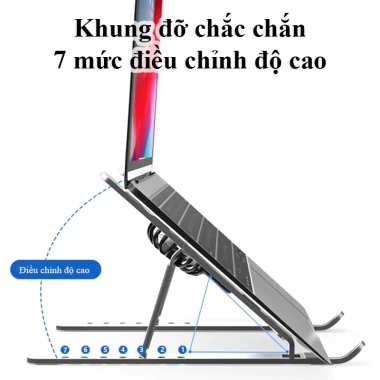 Kệ Đỡ Laptop Nhôm Tản Nhiệt Có Quạt Làm Mát Siêu Êm, Gập Gọn, Điều Chỉnh 7 Cấp, Chống Trượt - Giá Ưu Đãi 210.000₫ 5