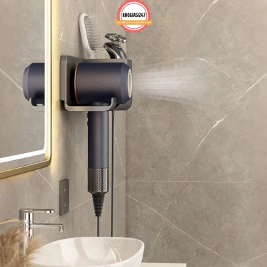 Kệ Đỡ Máy Sấy Tóc Dán Tường Nhựa PP Không Khoan Kèm Hộc Lưu Trữ Lược