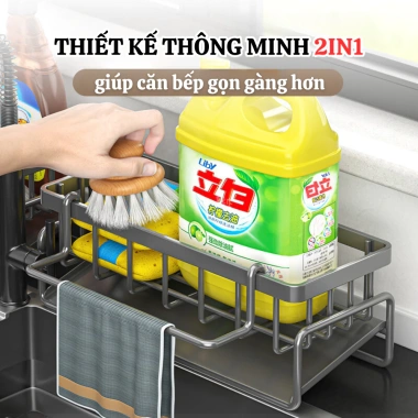 Kệ Đồ Rửa Chén Bát Thép Không Gỉ - Giá Đựng Đồ Rửa Bát tích hợp giá treo khăn tiện lợi, chỉ 59.000 VND 2