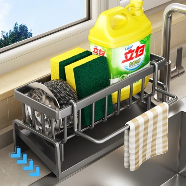 Kệ Đồ Rửa Chén Bát Thép Không Gỉ - Giá Đựng Đồ Rửa Bát tích hợp giá treo khăn tiện lợi, chỉ 59.000 VND 3