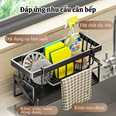 Kệ Đồ Rửa Chén Bát Thép Không Gỉ - Giá Đựng Đồ Rửa Bát tích hợp giá treo khăn tiện lợi, chỉ 59.000 VND 7