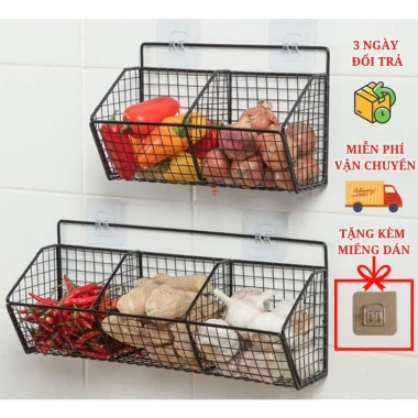Kệ gắn tường thép sơn tĩnh điện để hành tỏi, tặng miếng dán gia vị - Chỉ 22.000