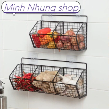 Kệ gắn tường thép sơn tĩnh điện để hành tỏi, tặng miếng dán gia vị - Chỉ 22.000