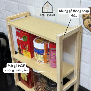 Kệ gia vị 2 tầng gỗ thông & MDF - Decor phòng bếp gọn gàng, chỉ 89.000 VND 5