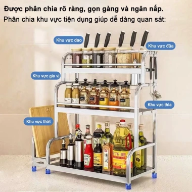 Kệ Gia Vị INOX 304 BMZAR 2/3 Tầng Đa Năng Đặt Đũa Dao Thớt Bát Giá Ưu Đãi 126k 2