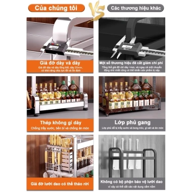 Kệ Gia Vị INOX 304 BMZAR 2/3 Tầng Đa Năng Đặt Đũa Dao Thớt Bát Giá Ưu Đãi 126k 3