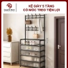 Kệ giày 5 tầng đa năng có 8 móc treo, màn che ngăn bụi, gọn gọn, tiện lợi cho gia đình giảm giá 190.000₫