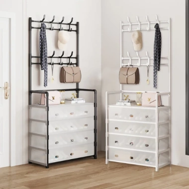 Kệ giày 5 tầng đa năng kèm 8 móc treo, màn che chống bụi tiện lợi, gọn gàng cho gia đình - Giá 190.000₫ 7