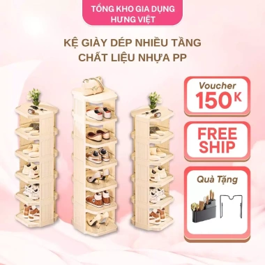 Kệ giày dép đa tầng gấp gọn nhựa PP cao cấp, kệ giày cao gót và túi xách, bảo hành 1 năm, giá 105.000₫