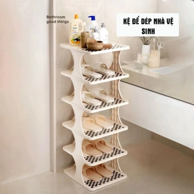 Kệ giày dép gấp gọn họa tiết Caro, kệ sách nhựa PP trắng kem 2.024 - 92.000₫