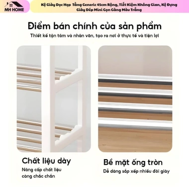 Kệ Giày Dọc Hẹp 4 Tầng MHHOME 45cm - Tiết Kiệm Không Gian, Mini Gọn Gàng, Trắng, 79.000đ 2