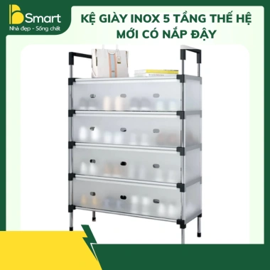 Kệ Giày Inox 5 Tầng – Nắp Đậy, Vách Ngăn Chống Bụi, Gọn Gàng, Sang Trọng 160k