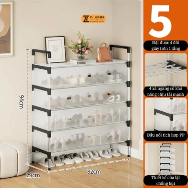 Kệ Giày Inox 5 Tầng – Nắp Đậy, Vách Ngăn Chống Bụi, Gọn Gàng, Sang Trọng 160k