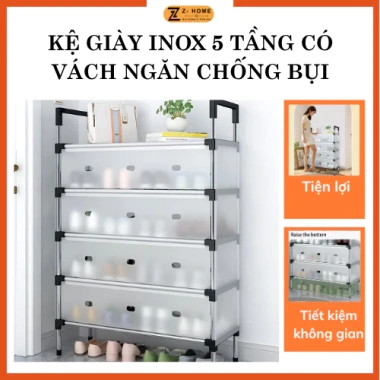 Kệ Giày Inox 5 Tầng - Nắp Đậy, Vách Ngăn Chống Bụi, Sang Trọng, Giá 160.000đ