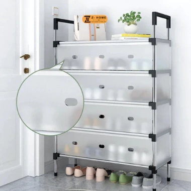 Kệ Giày Inox 5 Tầng - Nắp Đậy, Vách Ngăn Chống Bụi, Sang Trọng, Giá 160.000đ