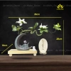 Kệ Gỗ Bình Bán Nguyệt Chú Tiểu và Hoa Đỗ Quyên, Chữ Thư Pháp - Trang Trí Góc Làm Việc và Phòng Khách, Tặng Phụ Kiện 2