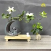 Kệ Gỗ Bình Bán Nguyệt Chú Tiểu và Hoa Đỗ Quyên, Chữ Thư Pháp - Trang Trí Góc Làm Việc và Phòng Khách, Tặng Phụ Kiện 6