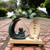 Kệ Gỗ Bình Bán Nguyệt Chú Tiểu và Hoa Đỗ Quyên, Chữ Thư Pháp - Trang Trí Góc Làm Việc và Phòng Khách, Tặng Phụ Kiện 7